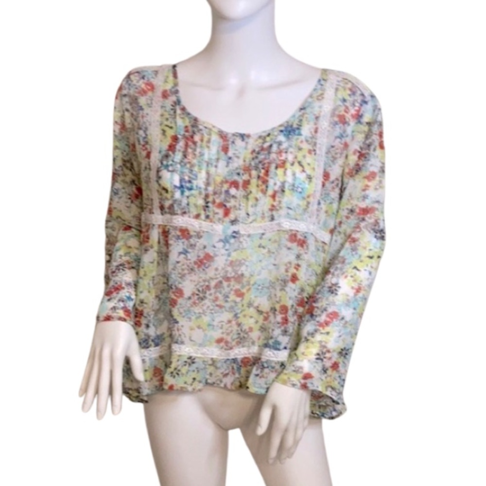 American Rag Semi-Sheer Floral High-Low Peasant Top
